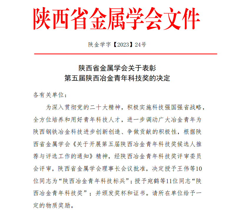 優(yōu)秀！龍鋼公司5人榮獲第五屆陜西冶金青年科技獎(jiǎng)榮譽(yù)
